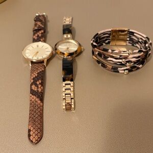 Women's Pink and Black Multiwrap Bracelet Watch - Gold-Tone Accents